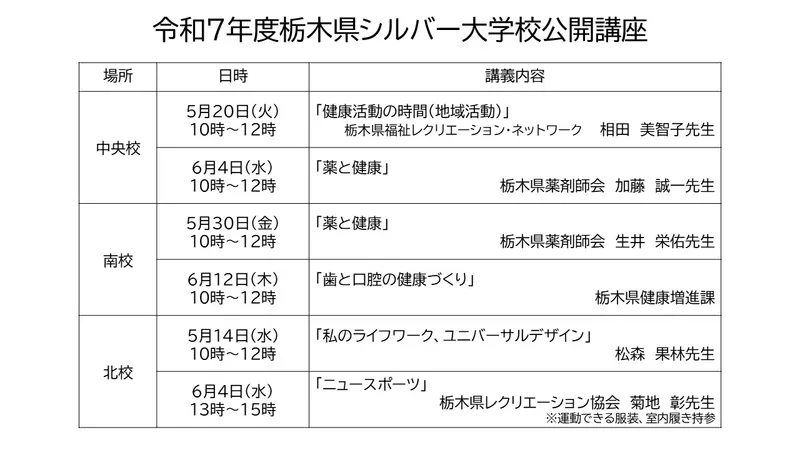 公開講座別紙日程表